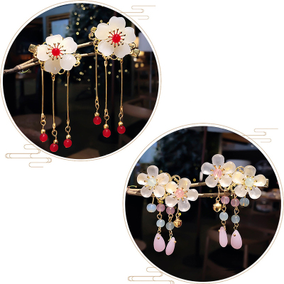 敬平汉服儿童发饰发卡头饰夹子古风古代公主女童中国风古装发夹饰品4#白露红+双生花