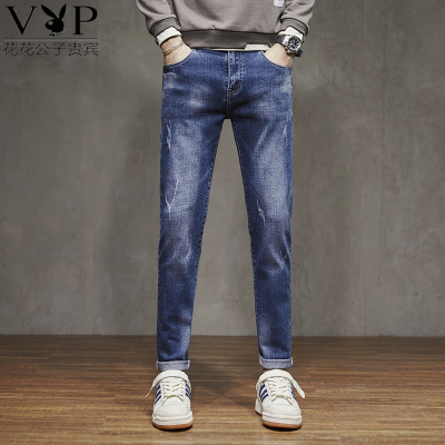 花花公子贵宾牛仔裤男潮牌春秋新款修身小脚韩版潮流休闲九分裤子百搭男士长裤