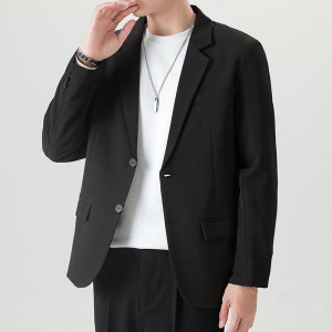 啄木鸟黑色高级感西装外套男士秋冬季宽松休闲礼服小西服伴郎服K