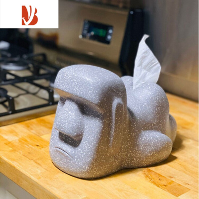 三维工匠摩艾石像人复古光屁屁屁股moai纸巾盒面纸抽树脂屁股小夜灯摆件 浅白色(纸巾盒)