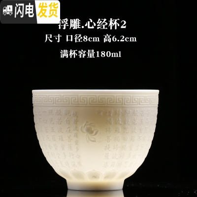 三维工匠德化羊脂玉白瓷功夫品茗茶杯主人杯心经单杯陶瓷小茶碗大号茶盏 浮雕心经杯2凸面