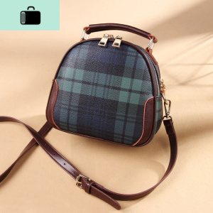 皮女包包2020春新款潮百搭时尚格子手提包牛皮贝壳包斜挎单肩包NEW LAKE 绿格配深啡女斜挎包 绿格配深啡