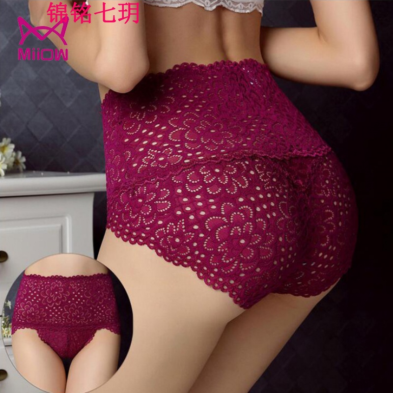 锦铭七玥条装高腰收腹蕾丝女士内裤高腰大阪女式三角裤镂空花边性感