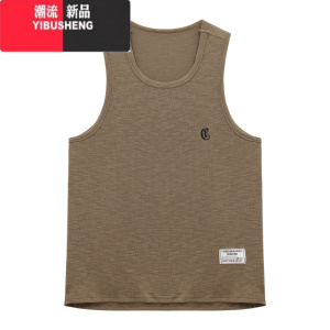 YIBUSHENG美式慵懒无袖背心连衣裙女季2024新款坑条简约显瘦贴布宽松短裙 咖色 均码