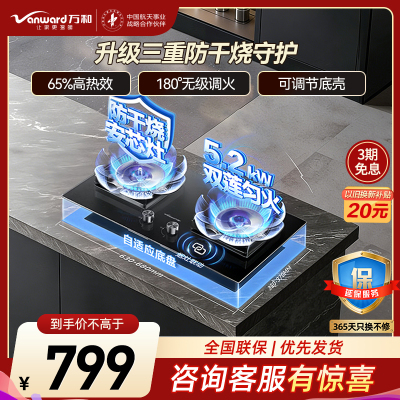 万和(Vanward)[小灶君B10 Pro·防干烧]天然气燃气灶5.2kW烟灶联动国家补贴20%嵌入式家用煤气双炉具