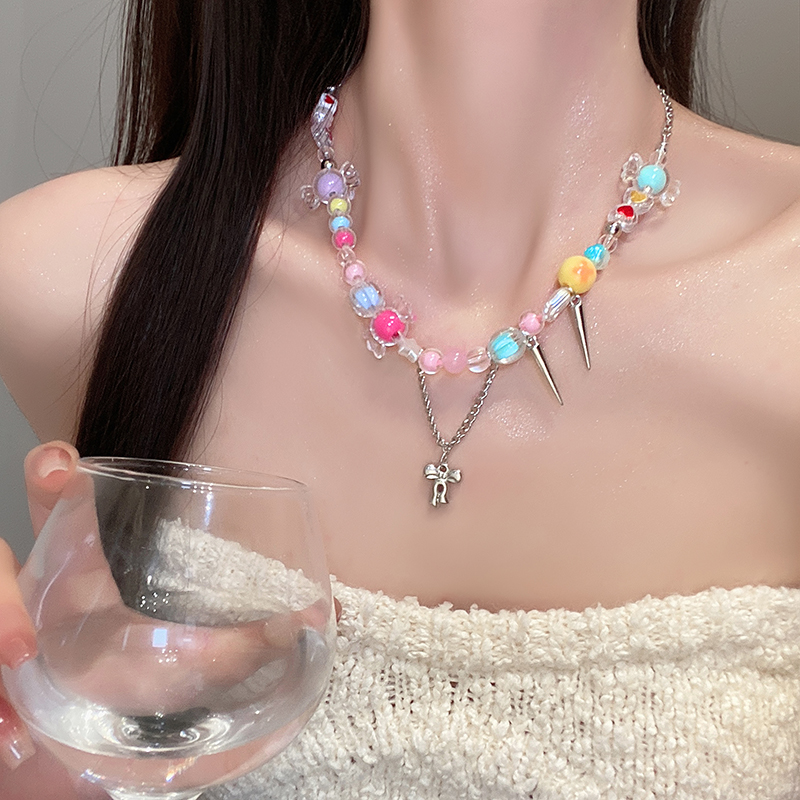 彩色水晶串珠糖果项链女小众设计网红配饰甜酷辣妹高级感锁骨链送女朋友老婆情人节七夕生日礼物