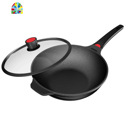锅炒锅家用无涂层炒菜锅电磁炉煤气灶专用麦石锅具 FENGHOU 32cm+圆钮盖子+蒸笼