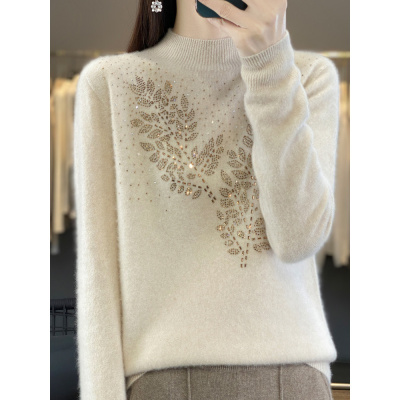 2023秋冬新款烫钻半高领针织打底衫女士毛衣内搭毛衣女_159