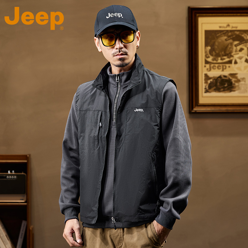 JEEP吉普春夏工装休闲男士马甲2025新款宽松坎肩上衣夹克外套男装