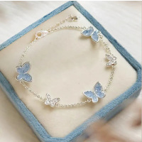 蓝色水晶蝴蝶S925纯银手链甜美时尚百搭手环2025新款夏季手饰批发送女朋友老婆情人节七夕生日礼物