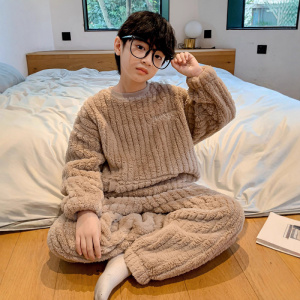 男童睡衣秋冬款新款男孩大童冬季加厚儿童珊瑚绒法兰绒家居服