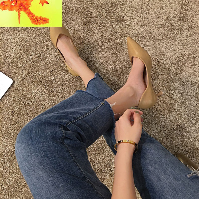 尖头单鞋女2020年新款百搭春款2019学生十八岁细跟鞋春季高跟鞋子简畅休闲鞋