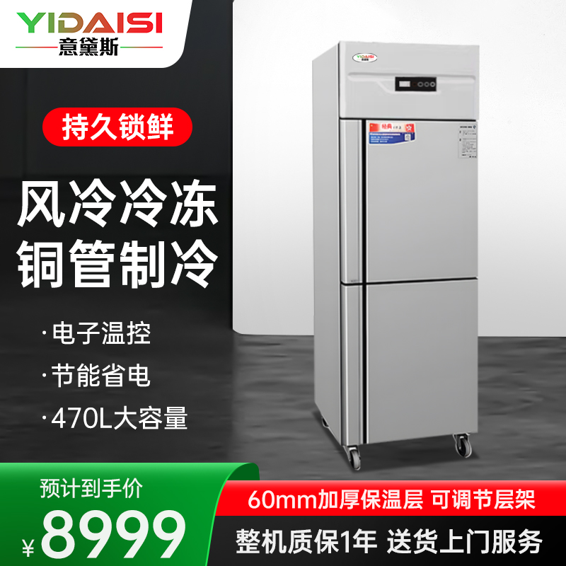 意黛斯(YIDAISI)商用立式二门冰箱冷柜 两门冷冻大容量展示柜 食堂酒店专用风冷冷冻款YDS-JDFLLC-0.5D
