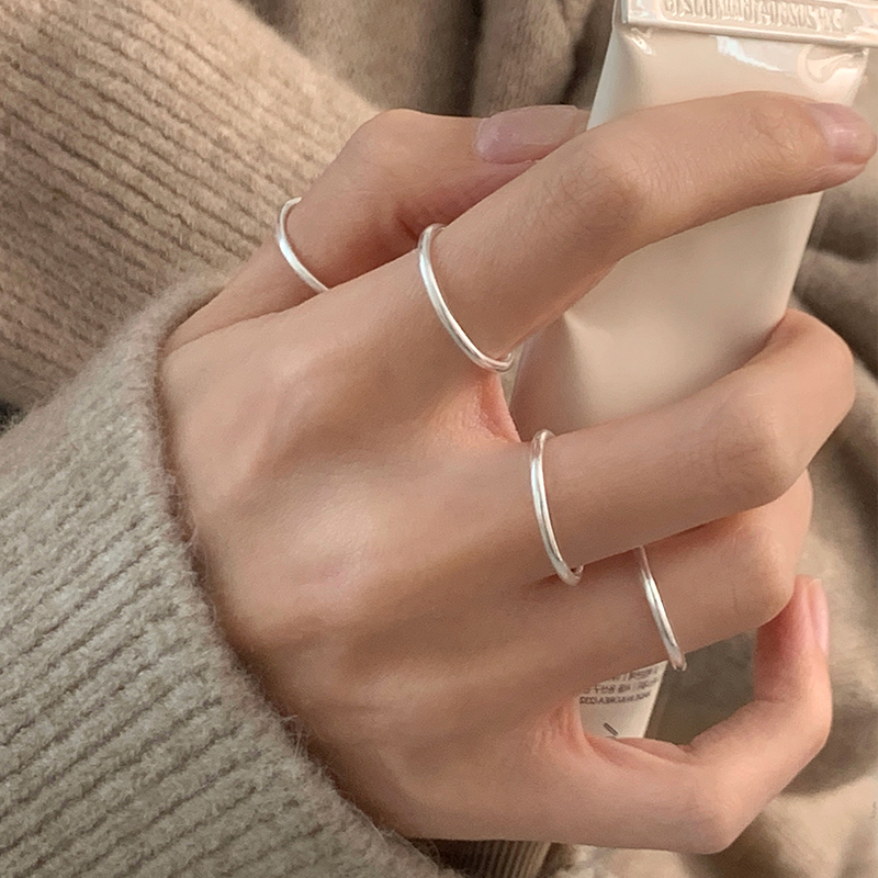 S999足银素圈戒指女百搭叠戴经典银饰食指戒简约通勤手饰指环送女朋友老婆情人节七夕生日礼物