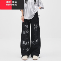YIBUSHENG美式街头嘻哈涂鸦运动裤女春秋宽松高腰阔腿休闲裤爵士街舞长裤潮