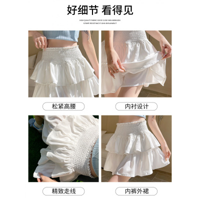 黑色蕾丝蛋糕短裙女夏季甜美法式高腰显瘦花边a字芭蕾蓬蓬半身裙