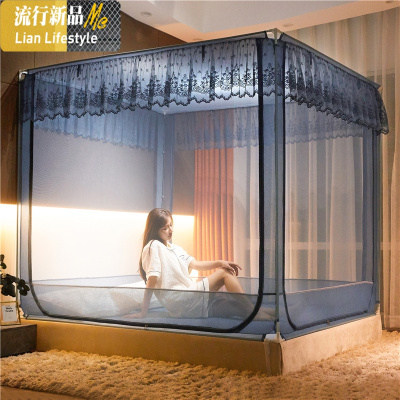 新款蚊帐坐床拉链儿童防摔1.5m/1.8m床家用双人加密2米床加密纹账 三维工匠