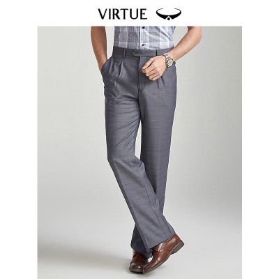 富绅暗格子西装裤男直筒宽松2019夏装商务休闲免烫单褶爸爸西服裤