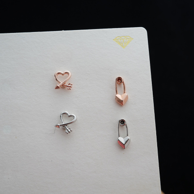 韩国进口简约别致缕空丘比特爱心回形针耳骨钉旋转螺丝拧堵送女朋友老婆情人节七夕生日礼物