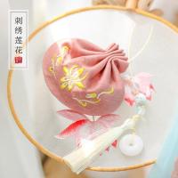 家柏饰(CORATED)刺绣古风香囊空袋配饰汉服香包挂饰随身荷包首饰收纳袋车挂小香袋 青味—蓝色[空袋+配饰]