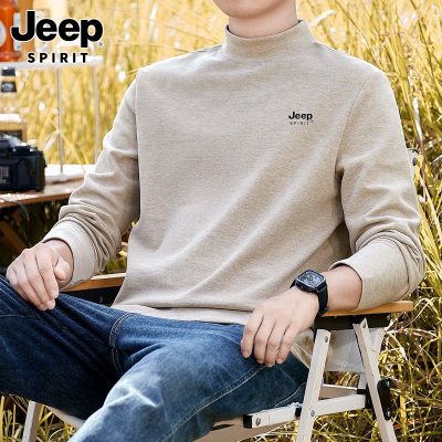 JEEP吉普羊毛蚕丝绒打底衫男半高领秋冬保暖长袖T恤中领2025新款