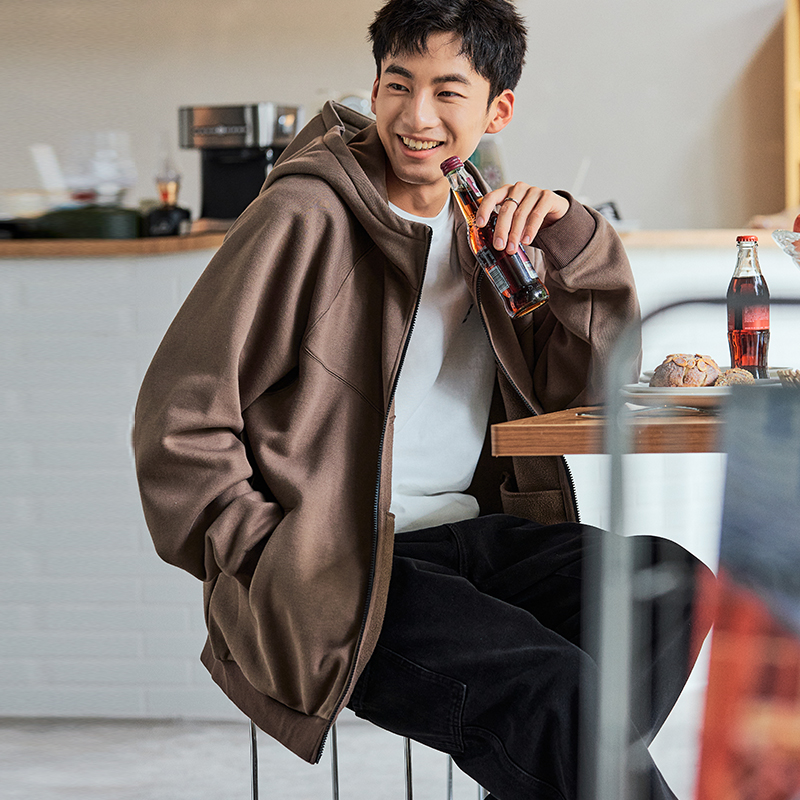 [2.5折价163元]唐狮秋季新款卫衣外套男连帽户外休闲运动男士连帽外套高级潮