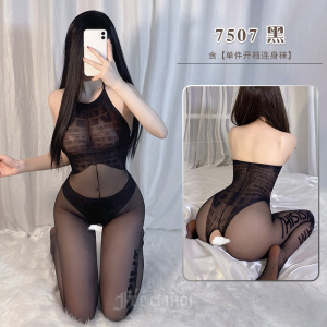 霏慕女式情趣睡衣 女士情趣内衣假式内裤字母开裆挂脖连身袜连体衣7507