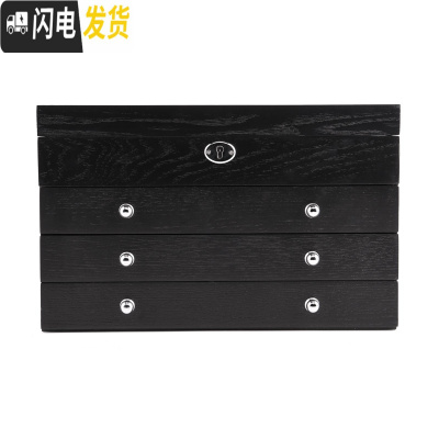 三维工匠实木首饰盒带锁复古首饰收纳盒超大容量木质欧式家用珠宝盒