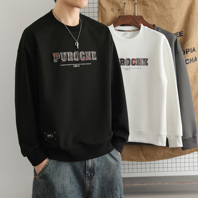 男士春秋季新款卫衣圆领套头印花潮流字母长袖体恤百搭打底衫外穿