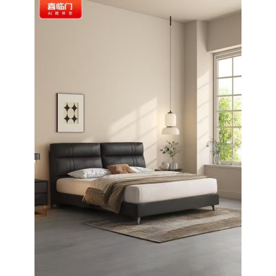 喜临门 - 摩卡皮床 头层牛皮双靠包软床中古风床拖款皮床 双人大床