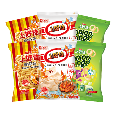 上好佳膨化（虾片80g*2+洋葱圈80g*2+虾条80g*2）混合口味追剧零食小吃网红散装自选充饥夜宵好吃的休闲食混合味480g
