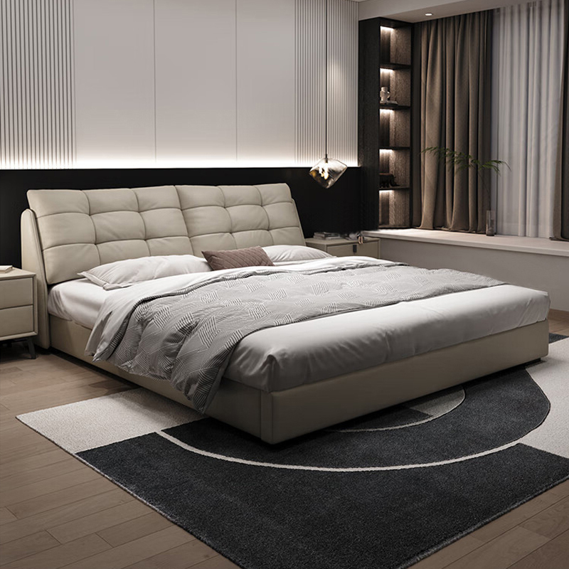 意式真皮床轻奢现代简约双人床主卧室小户型储物床家用软包婚床