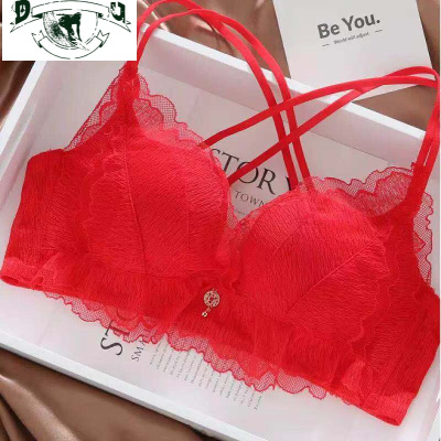 HLCOMAN本命年内衣套装女大红色结婚文胸性感蕾丝聚拢无钢圈胸罩牛年内裤文胸套装