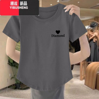 YIBUSHENG正肩短袖t恤女季修身时尚洋气小众不规则潮牌灰色体恤上衣