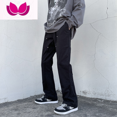 七斓欧美vibe风裤子高街ins潮牌设计感小众拉链工装裤男直筒微喇叭裤