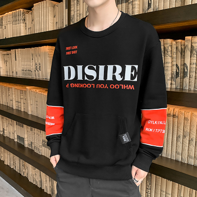 班俏BANQIAO2020年秋季男士卫衣长袖圆领卫衣男潮流韩版青少年宽松套头时尚百搭卫衣男装026黑色L