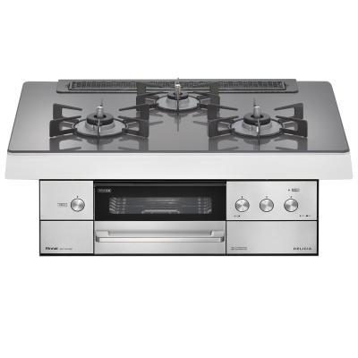 日本林内燃气灶DELICIA(按键)75嵌入式三眼灶煤气炉烤箱自动烤配烤盘天然气RHS71W30E15RCSTW灰色