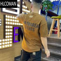 HLCOMAN2025夏季潮牌圆领短袖T恤男内搭半袖青年潮流字母印花上衣服