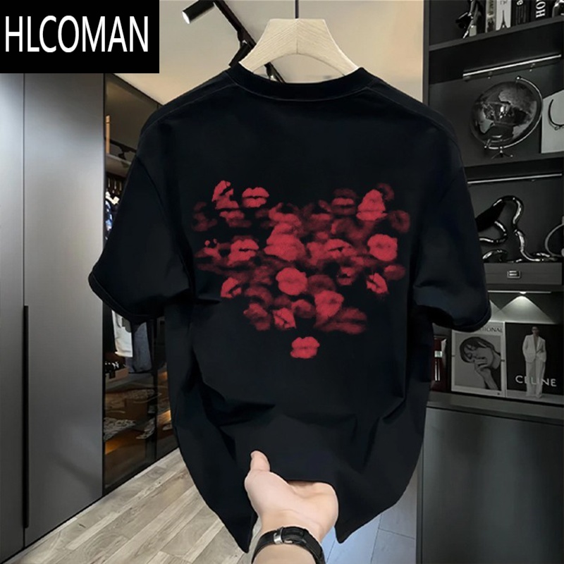HLCOMAN美式潮牌印花短袖t恤男夏季新款宽松圆领情侣半袖上衣服