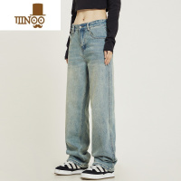YANXUCaptainbeer 美式高街水洗牛仔裤男女复古阔腿直筒裤宽松休闲裤潮