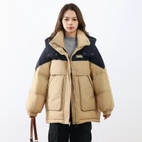 90白鸭绒新国标冬季新款宽松撞色加厚外套拼色羽绒服女