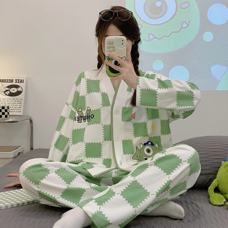 睡衣女士秋冬季棉质可爱卡通长袖套装加大码可外穿开衫和服家居服