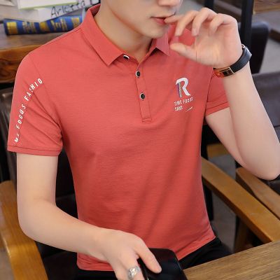 梵克公牛夏季潮流男装衬衫领POLO衫20新款有带领短袖T恤男桔红色M