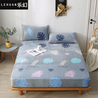 乐幻(LEHUAN)家纺秋冬加厚水晶绒单件床笠1.5米1.8m床垫套简约风床品套印花法莱绒纯色保暖床套水晶绒-缤纷世界JY床笠1.5*2.0m