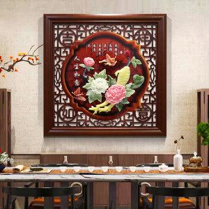 维诺亚中式背景墙沙发装饰画玄关餐厅玉雕挂件挂画走廊客厅实木浮雕壁画