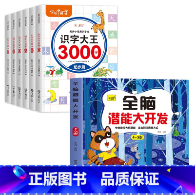 [4-5岁]全脑开发+识字大王3000字6册 [正版]儿童思维训练2-3-4-5岁全脑潜能大开发图书宝宝数学逻辑书本两岁