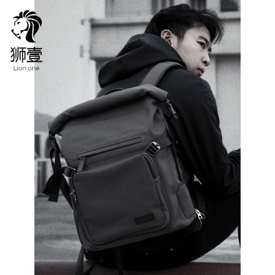 狮壹（Lionone）品牌2019夏季超火多功能双肩包男大容量时尚潮流高中电脑包学生复古个性旅行背包灰色