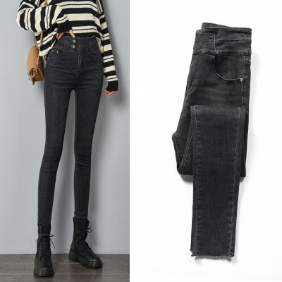 思蜜怡弹力牛仔裤女高腰显瘦2021春季新款外穿紧身小脚铅笔裤子潮
