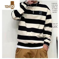 YANXU新款日系条纹卫衣男士潮流百搭宽松内搭打底衫圆领长袖上衣