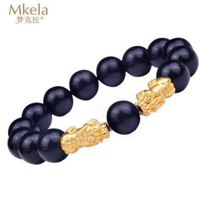 梦克拉彩虹眼黑曜石红玛瑙3D硬金貔貅手链天禄貔貅貔貅男女款手链手链黄金足金